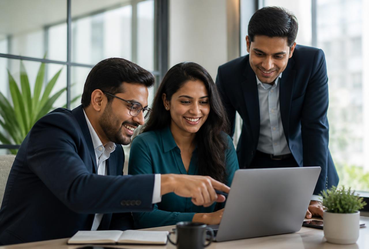 Namuwala finance team reviewing a client's compliance dashboard together